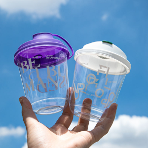PET Logo Printed U-shaped Plastic Cups 500ml PP U Shape Bubble Tea Cold Cup