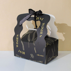 Customized Paper Cake Box with Handles Folding Cake Carrier Box Luxury Bakery boxes with Ribbon