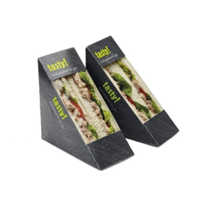 Custom Takeaway Lunch Sandwich Kraft Paper Box Food Grade Paperboard Sandwich Wedge Packaging Boxes with Window