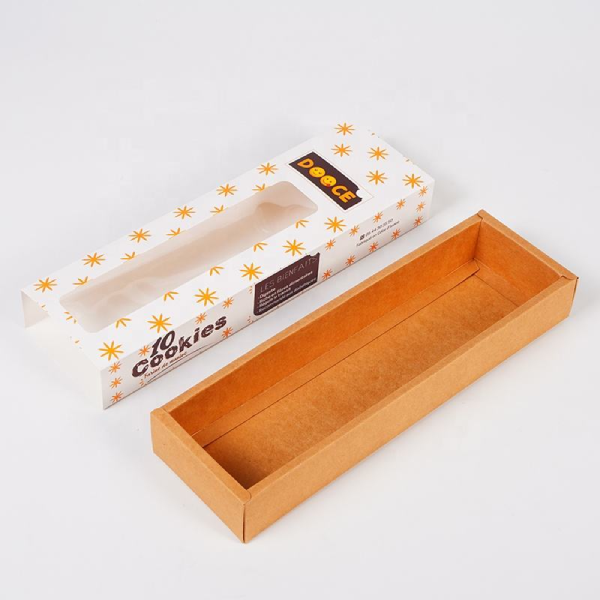 Salokāms kraftpapīra taisnstūra kartona iepakojums pielāgots slaids pārtikas iepakojums cepumi kraftpapīra atvilktņu kaste