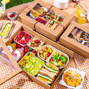 Custom Logo Kraft Paper Sandwich dessert cake Packing box Food Assortment Picnic Food Packaging Carton