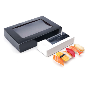 Екологичен персонализиран печатен черен опаковъчен кашон за прясно суши, обяд, храна, сгъваема хартиена кутия за вкъщи с прозорец