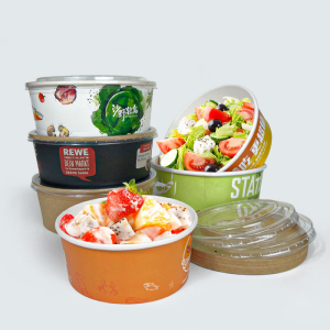 Disposable Paper Bowl Biodegradable Disposable Emballage Printed Fast Food Paper Salad Bowl With Paper Lid