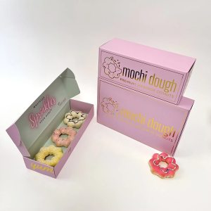 Groothandel biologisch afbreekbaar papier fastfoodverpakking Aangepaste automatische pop-up donutdoos Roze bakkerijkoekjesgebak met logo