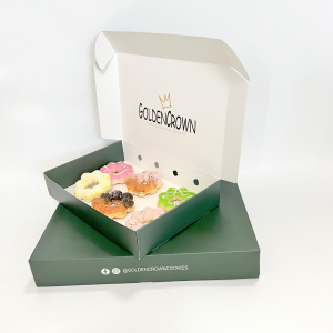 도매 생분해 성 종이 패스트 푸드 포장 로고가있는 맞춤형 자동 팝업 도넛 상자 핑크 베이커리 쿠키 페이스트리