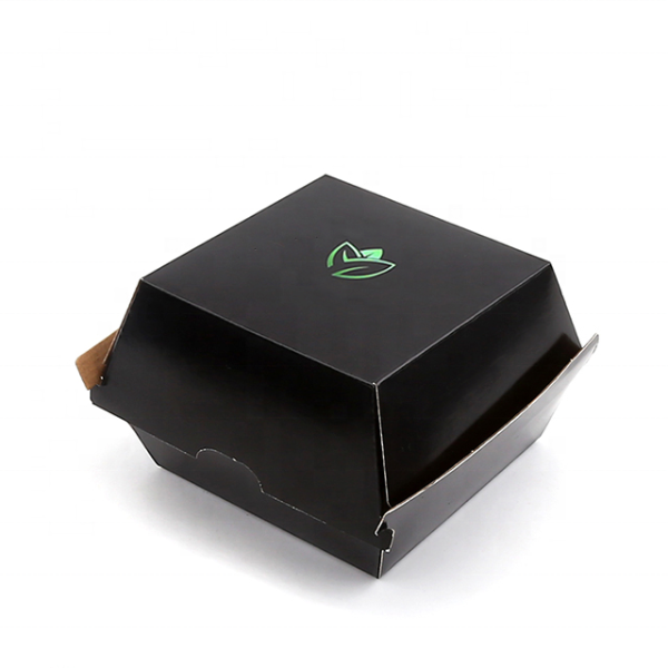 Custom Printed Biodegradable Disposable Corrugated Kraft Burger Box Packaging Black With Logo Hamburger Packaging Paper Box