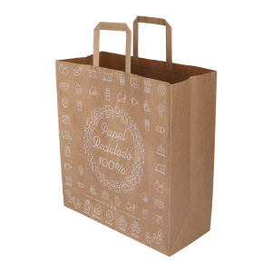 Custom Recycle Kraft Packing Bag Flat Handle Food To go Kraft Paper Bag with Your Own Logo