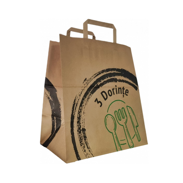 Издръжлив персонализиран печат с размер на лого Крафт хартиени торби за бързо хранене Пазаруване на подаръци за вкъщи с плоска дръжка