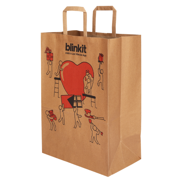 Custom Recycle Kraft Packing Bag Flat Handle Food To go Kraft Paper Bag with Your Own Logo