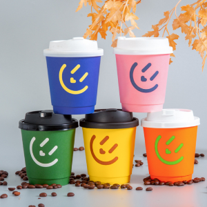 រូបសញ្ញាផ្ទាល់ខ្លួនបោះពុម្ព Take Away Double Wall Coffee Paper Cup សម្រាប់ 8oz 10oz 12oz 16oz ជាមួយគំរប