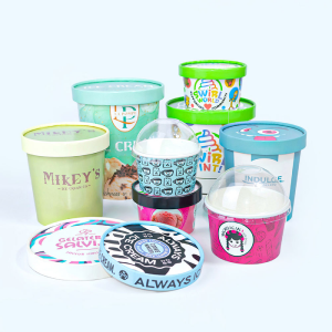 Custom Logo Eco Friendly Biodegradable Ice Cream Container Ice Cream Bowl Paper Cup with Lid