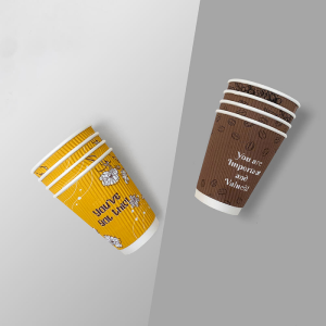 Disposable Kraft Ripple Cups Brown Triple Wall Custom 8oz 12oz Ripple Insulated Coffee Cups Double Wall