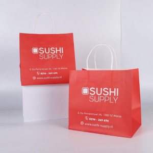 Oanpaste logo printe biologysk ôfbrekbere Food Sushi To Go Takeaway recyclebere Kraftpapiertas mei jo logo