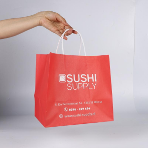 ໂລໂກ້ແບບກຳນົດເອງພິມ Sushi ອາຫານທີ່ຍ່ອຍສະຫຼາຍໄດ້ເພື່ອໄປເອົາກະເປົ໋າກະດາດທີ່ນຳມາໃຊ້ຄືນໄດ້ດ້ວຍໂລໂກ້ຂອງເຈົ້າ