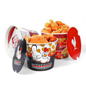 Secchi per popcorn personalizzati riciclabili Patatine fritte con ali di pollo Secchio per famiglia Secchi per pollo con fuochi fritti per alimenti in carta