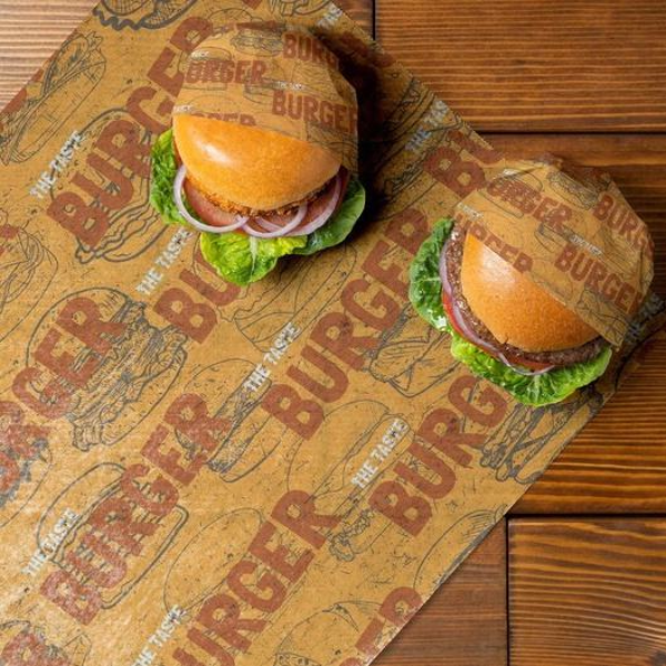 Stampa di logo persunalizatu Imballaggio à gettà Foglia Alimentaria Cera Deli Imballaggio per sandwich Burger Hamburger Wrap Paper greaseproof for Food