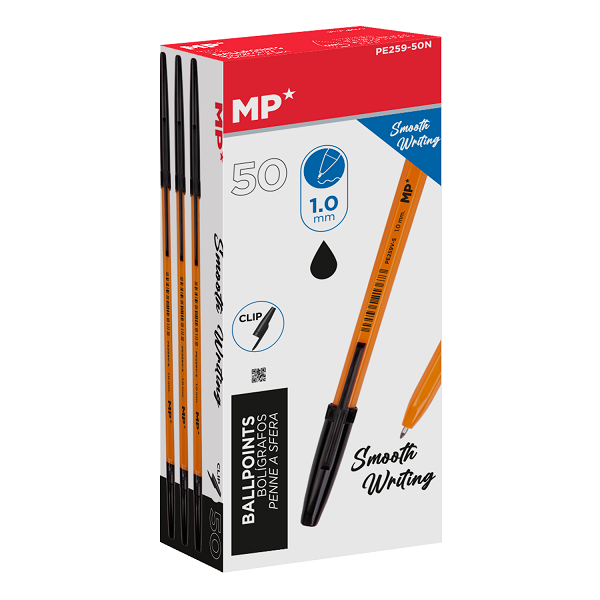 PE259-50N MP बॉलपॉइंट पेन, काली स्याही, 1.0 मिमी