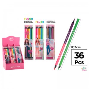 BD003: Zweifarbiger Bleistift Fluor und Metall Bdg 6 Einheiten