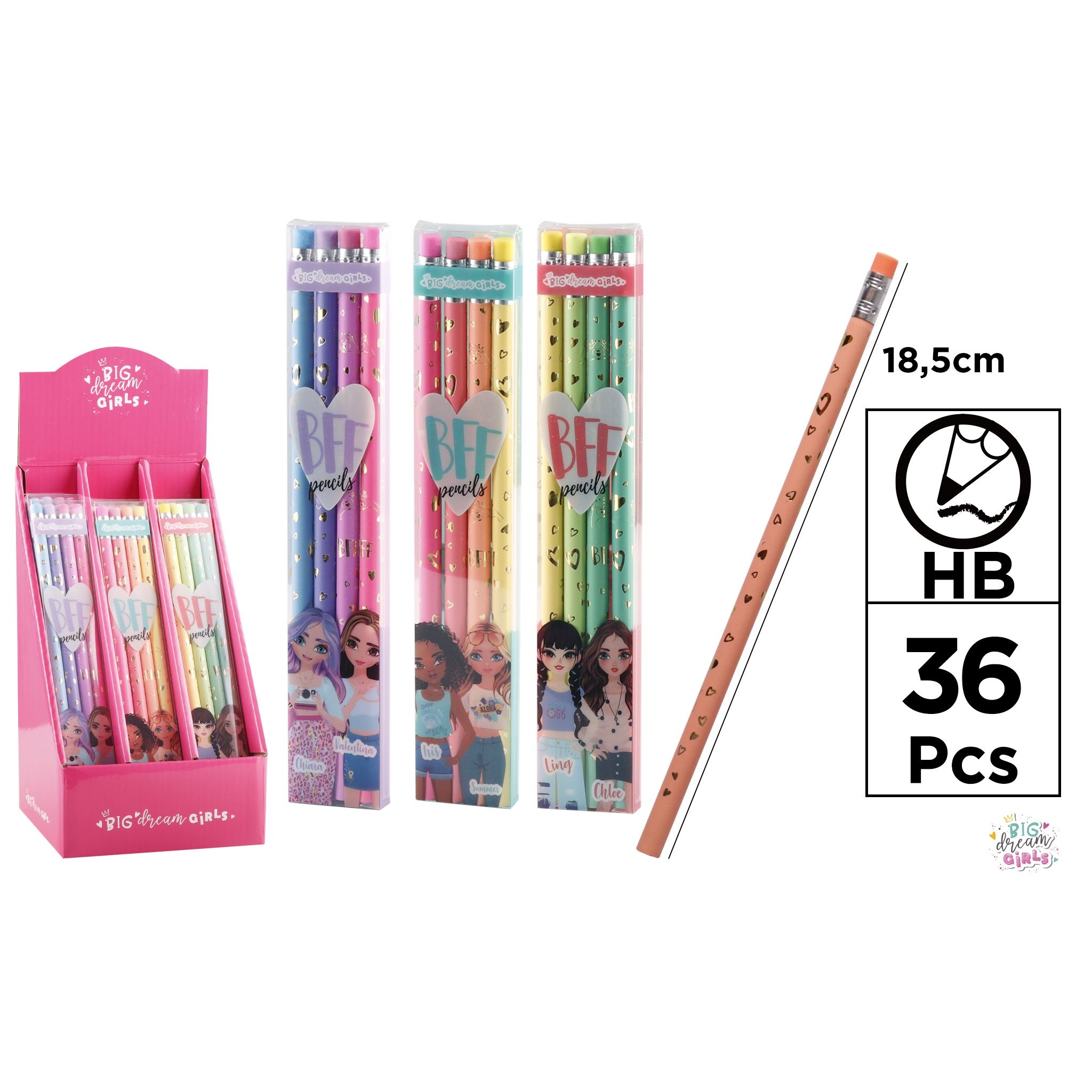 BD014 Big Dreams Girls Graphite Pencil Set HB ਪੈਨਸਿਲ ਸੈਟ ਇਰੇਜ਼ਰ ਨਾਲ