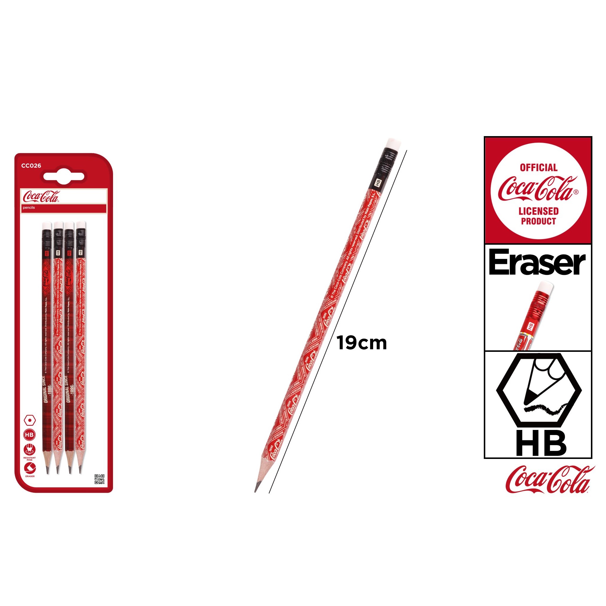 CC026 Pensil Graphite Coca-Cola Co-Branded Pensil Set isi 4 karo penghapus