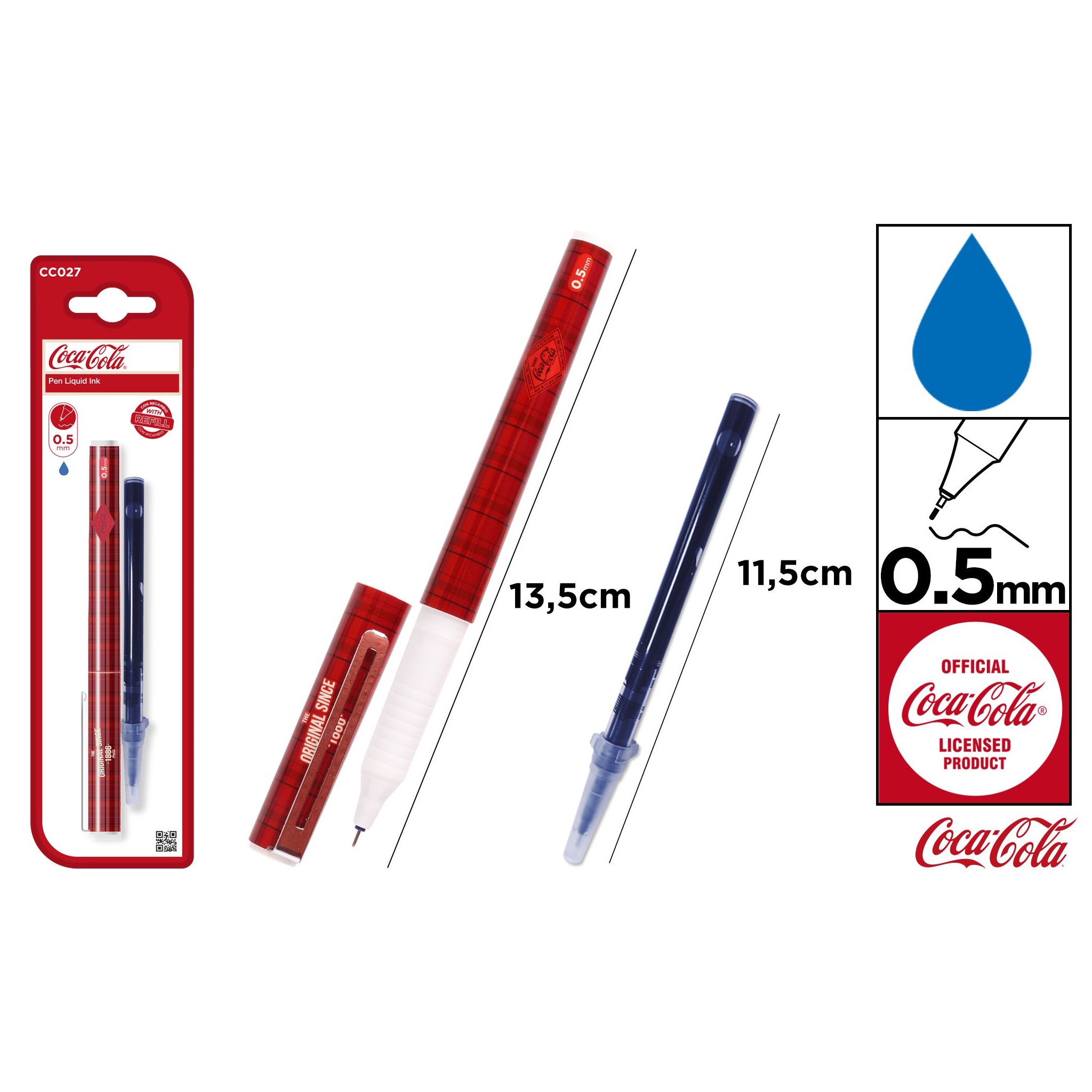 CC027 0.5mm سڌو مائع قلم ڪوڪا ڪولا ڪو برانڊڊ بال پوائنٽ قلم ريفيل سان اچي ٿو