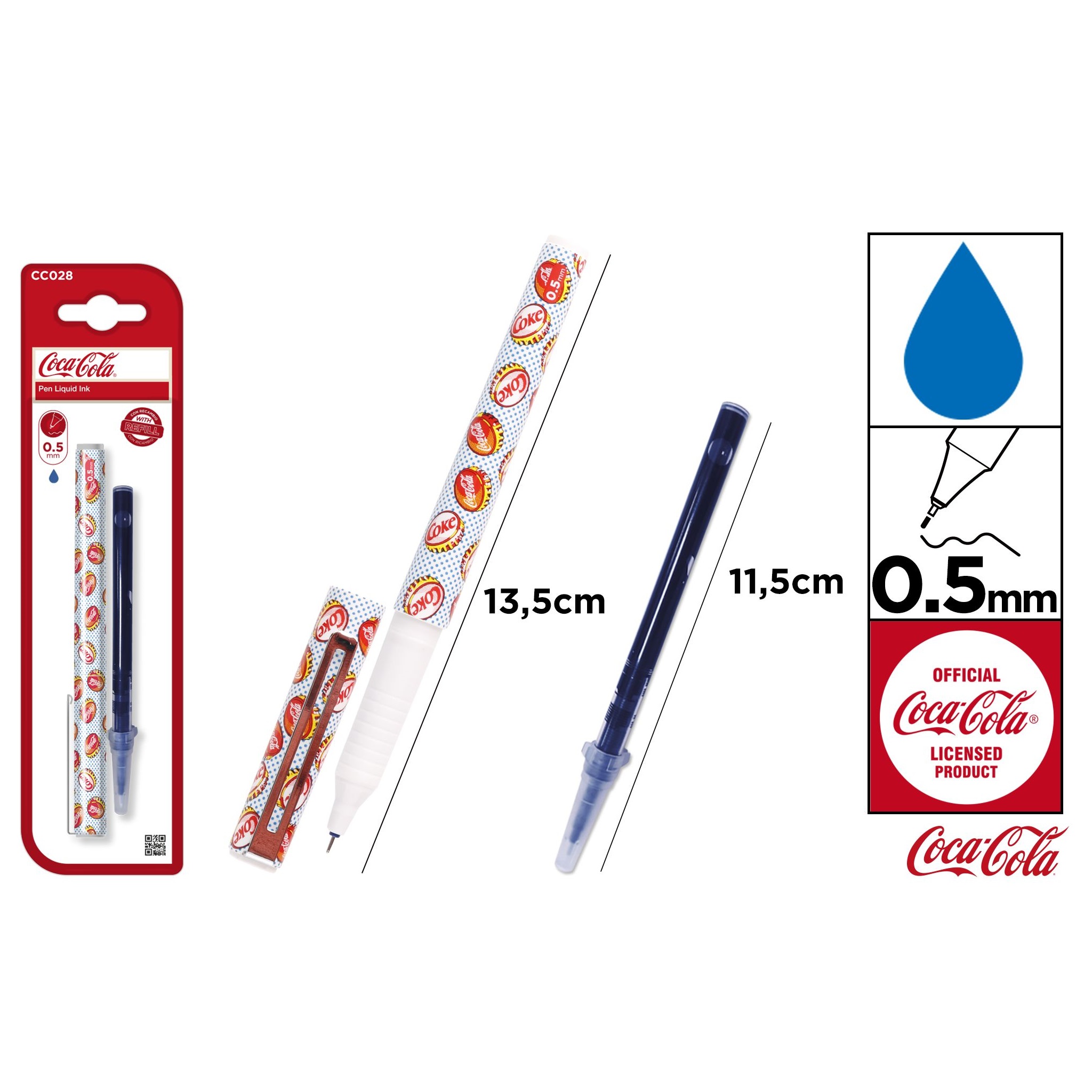 CC028 0.5 مللي متر حبر أزرق قلم سائل مستقيم كوكا كولا منتج معتمد قلم ماء مطبوع عتيق
