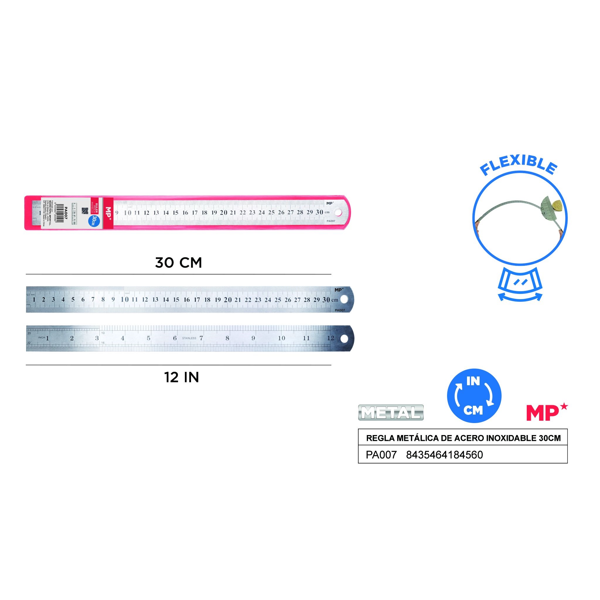 PA007 Double Sided Straightedge Stainless Steel Inch Ruler Mapping Centimeter Ruler