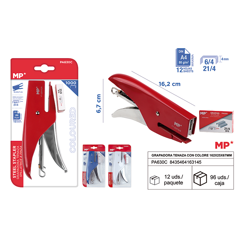 Comfort Grip Metallic Plier Stapler - ෂීට් 12 දක්වා ස්ටේප්ල්ස්