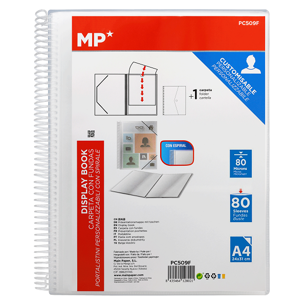 PC509F MP 80-moue Spiraalgebonde polipropileen-vertoonboekvouer
