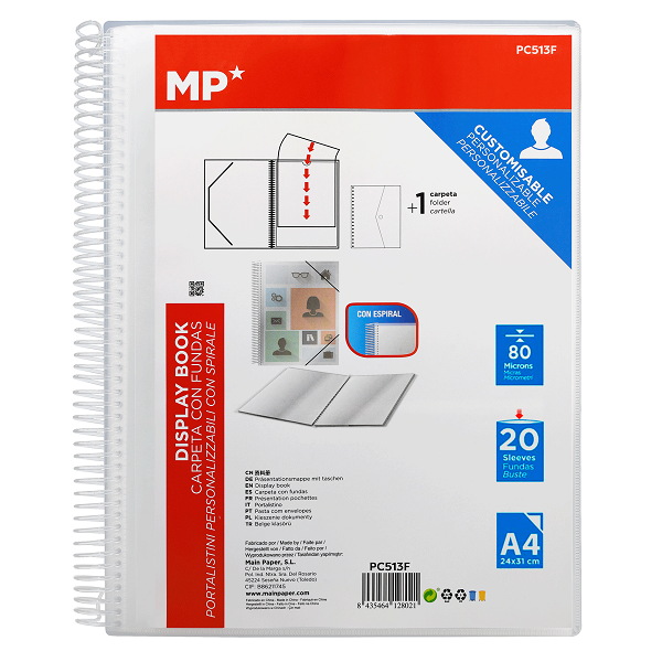 PC513F MP 20 袋螺旋装订聚丙烯展示书夹，可高效整理