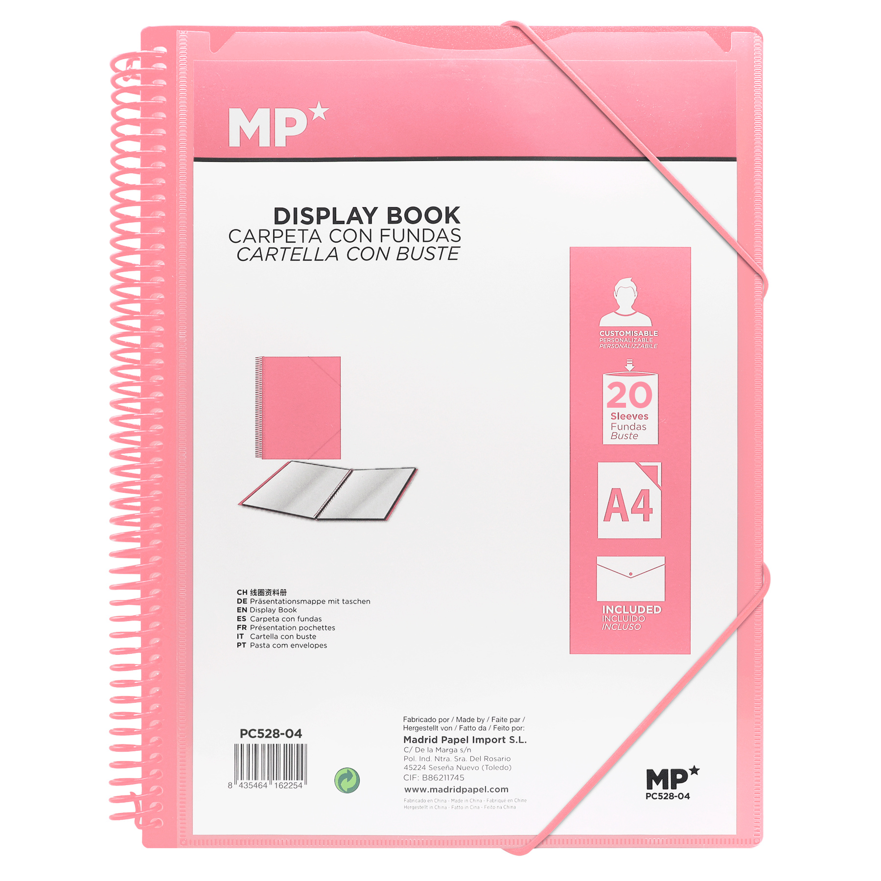 PC528-04 POLYPROPYLENE DISPLAY BOOK FOLDER WITH SPIRAL AND ELASTIC BANDS