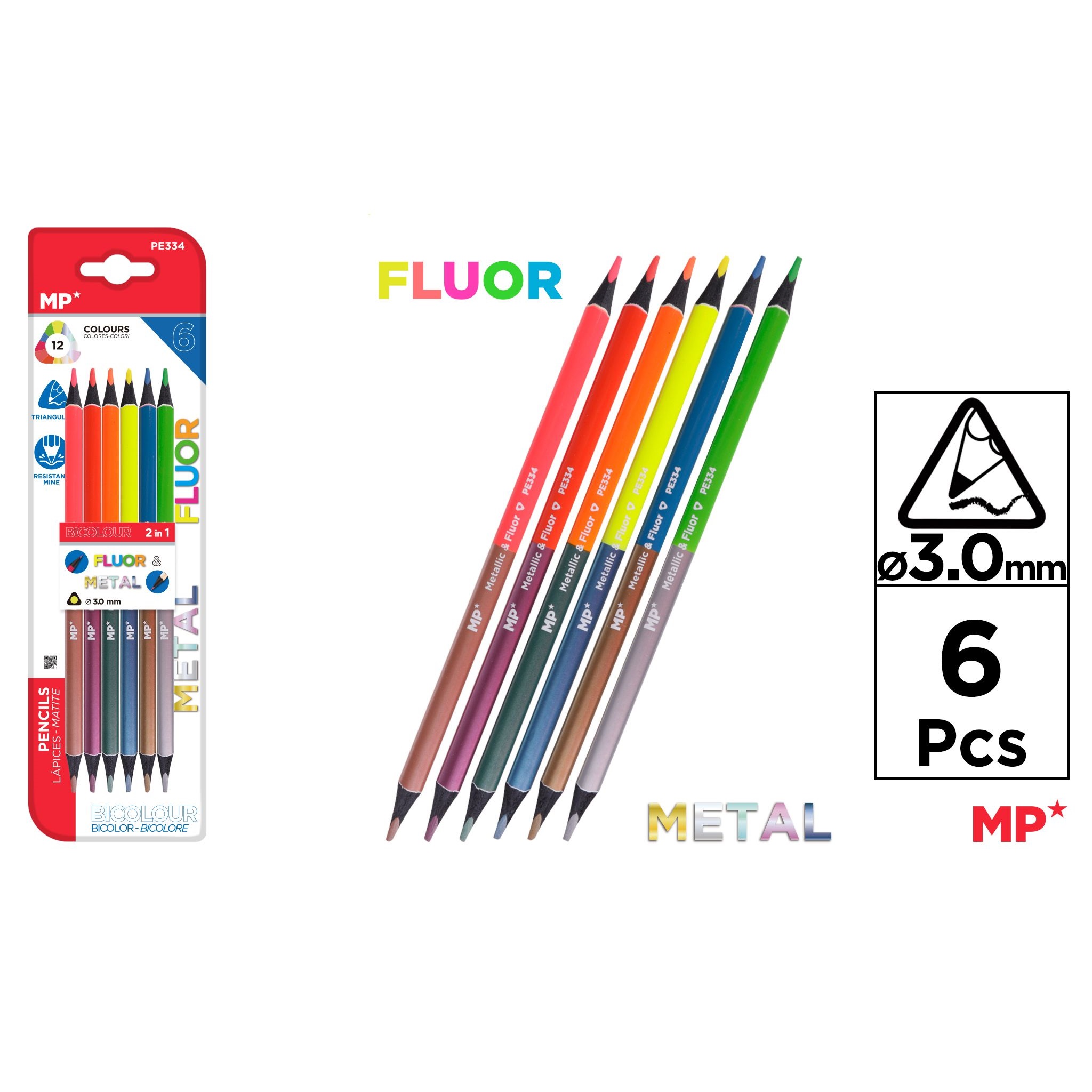 PE334/340 Dual Tip Dual Color Pencils Metallic Pencils Fluorescent Pencils Production and Supply