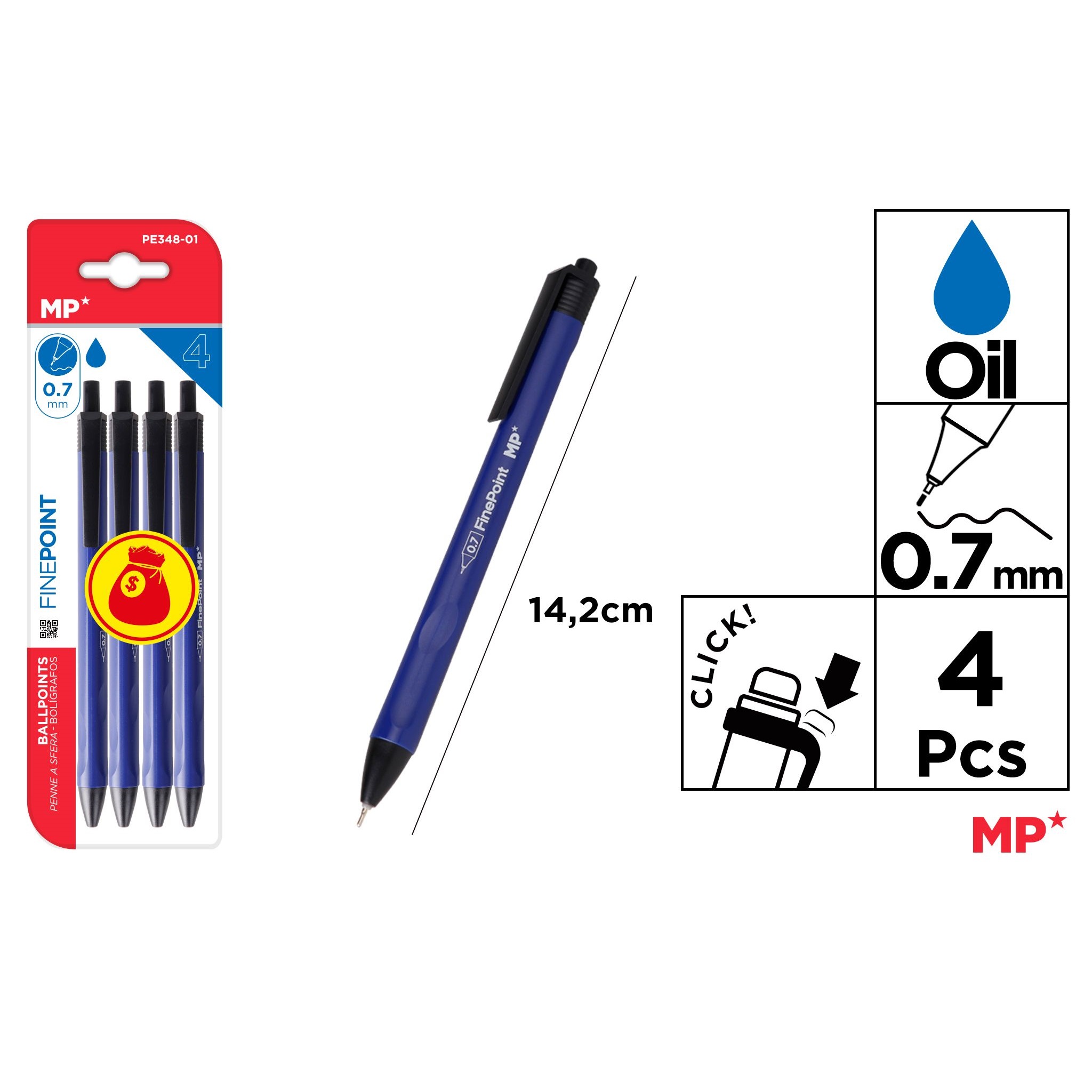 PE348 Push-up Ballpoint Pen Office Ballpoint Pen 0.7mm Oil-based Lnk Ballpoint Pen