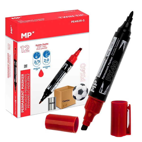 PE462R-S Double Tip Permanent Marker, Red
