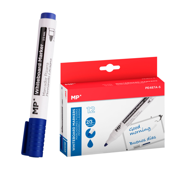 PE487A-S ปากกาไวท์บอร์ด Marker สีน้ำเงิน ชุด 12 ชิ้น