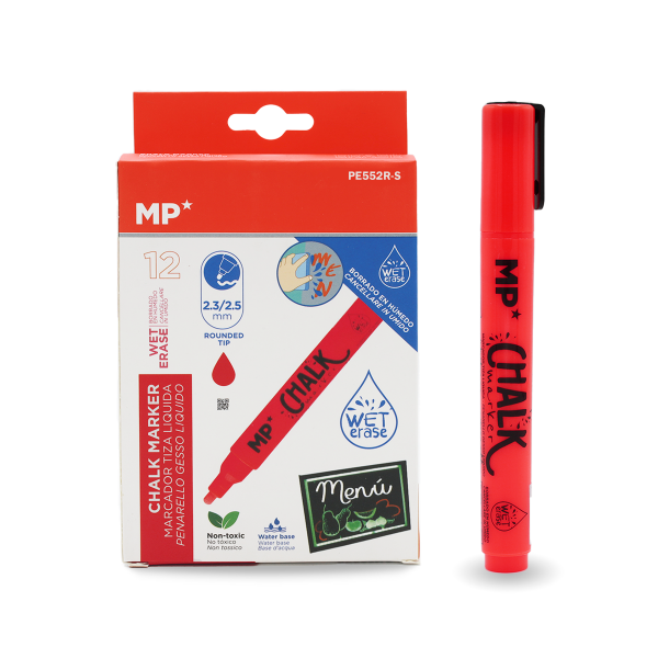 PE552R-S Chalk Marker Wet Erase, Non-Toxic Ink Marker Set, 12 Count
