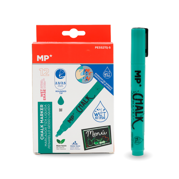 PE552TQ-S Marcador de tiza borrable en húmedo, marcador de tinta no tóxica, verde