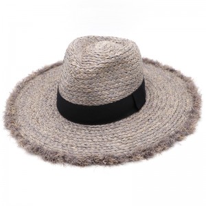 Natural Raffia Straw Panama Hats with Frayed Brim and Trim
