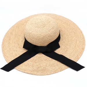 Sun Protective Raffia Straw Lady Flat Top Hat for Women