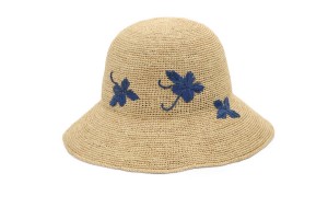 Pomlad-poletje Kitajski stil Design Ročno izdelan modri metulj vezenje rafija slamnat vedro klobuk