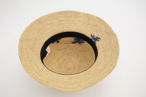 Kevadsuvi Hiina stiilis disain käsitsi valmistatud sinine liblikas tikandid Raffia õlgkübar