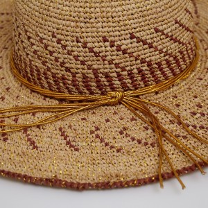 Wholesale Price Support OEM Raffia Straw Hand-woven Large Brim Mixed Color Gold Line Lady Hat