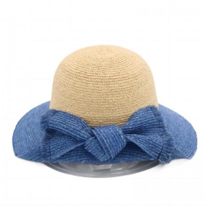 کلاه سطلی لبه بزرگ بهار تابستان جدید دو رنگ منطبق برید Raffia