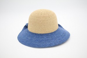 春夏新款兩色搭配拉菲草編織獨特大簷漁夫帽