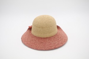 春夏新款兩色搭配拉菲草編織獨特大簷漁夫帽