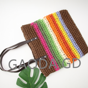 2023 Bohemian Hand Crochet Straw Bag Summer New One-shoulder Portable Rainbow Stripes Woven Bag