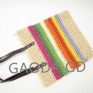 2023 Bohemian Hand Crochet Straw Bag Summer New One-shoulder Portable Rainbow Stripes Woven Bag