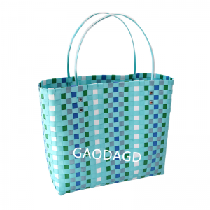 高品質熱銷流行彩色塑膠編織蔬菜籃手提袋
