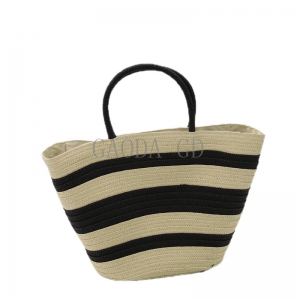 Wholesale Fashion Two Tones Handbag Design Simple Paper Braid Tote bag for Women Bucket bag