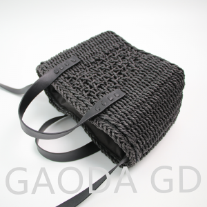 Wholesale Private Label All Black Handmade Woven Paper Straw Bag